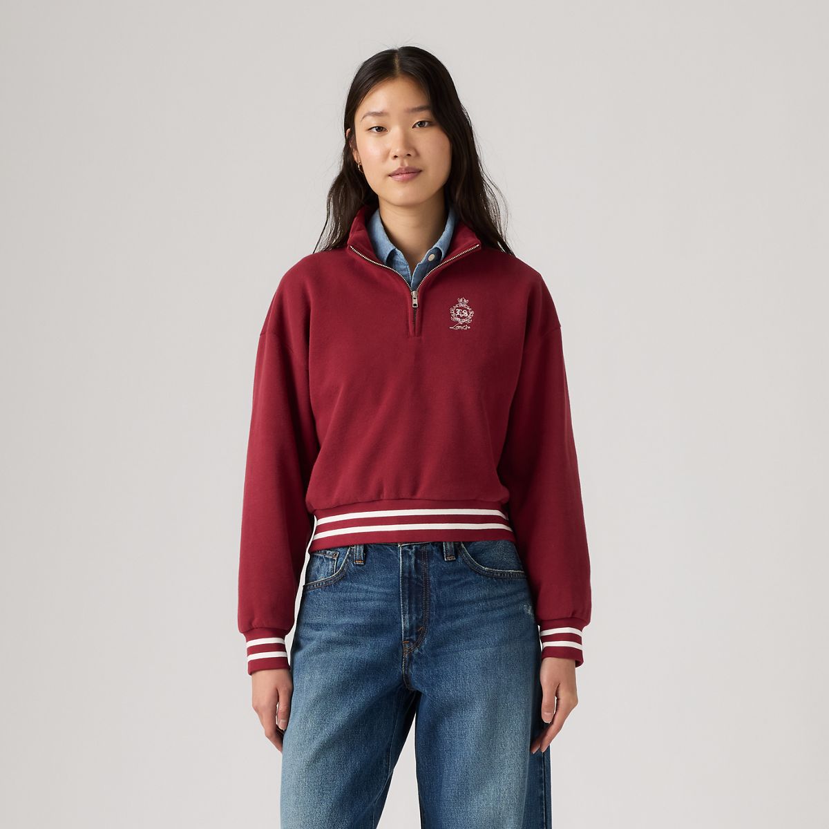 Graphic Everyday Quarter-Zip Sweatshirt — Double Chest Crest Warm Cabernet - Red