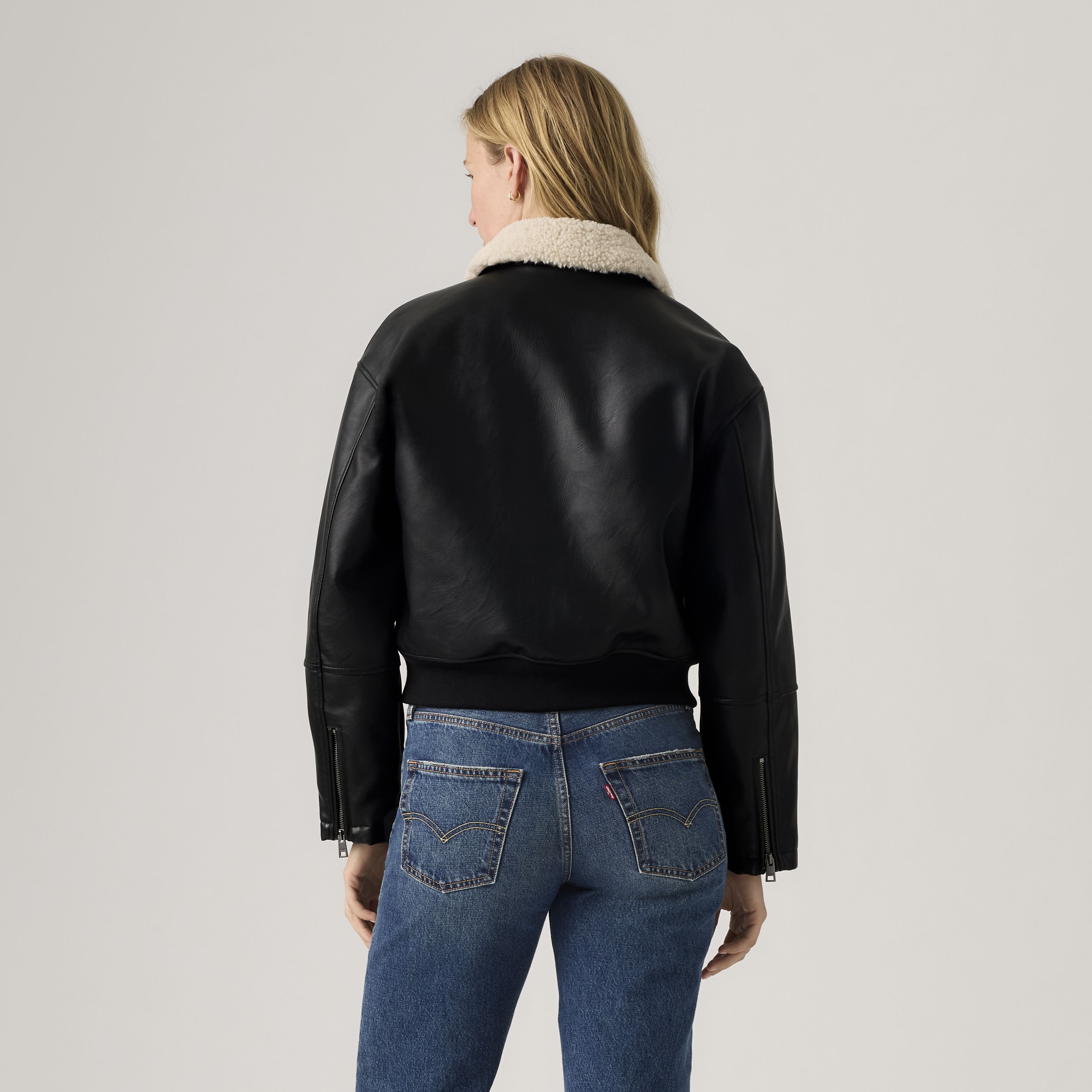 Faux Leather Bomber With Sherpa Collar 4