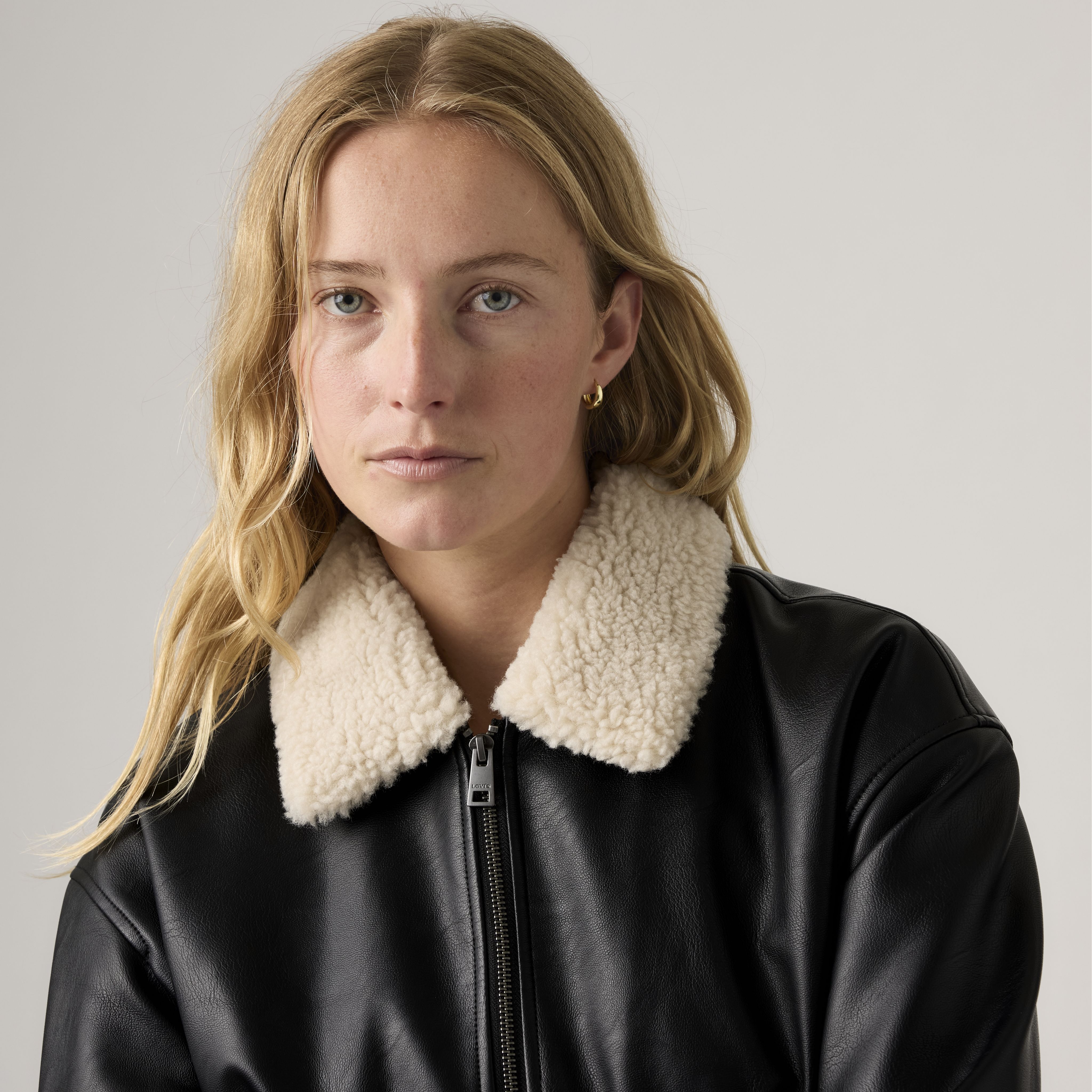 Faux Leather Bomber With Sherpa Collar 2
