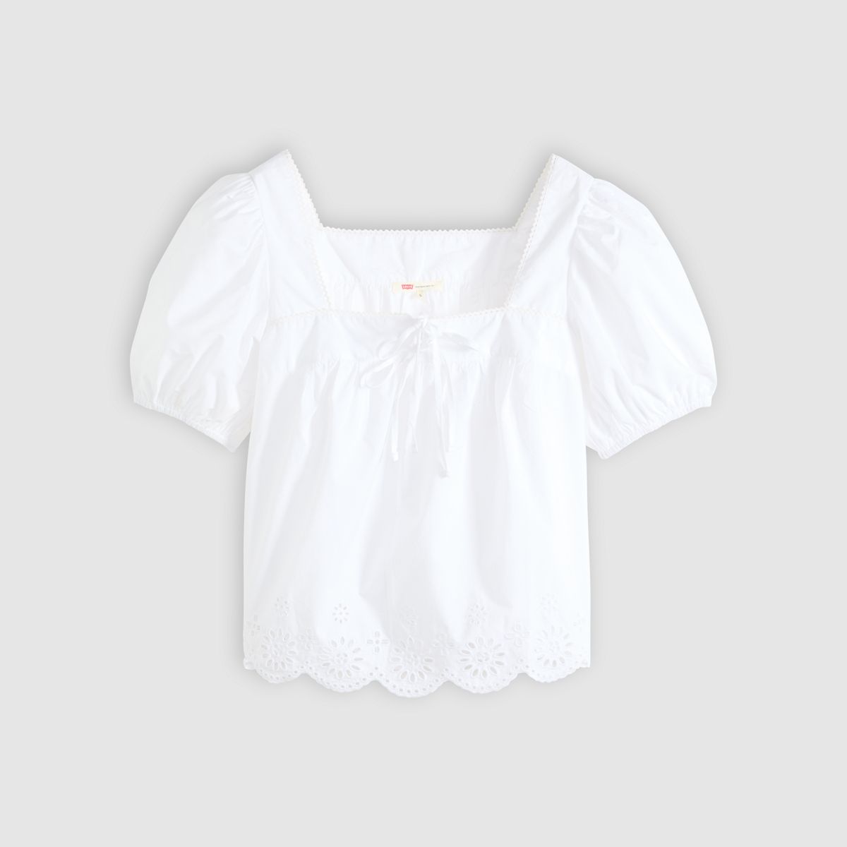 Darling Short Sleeve Cutwork Blouse — Bright White - White