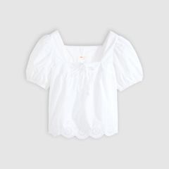 Darling Short Sleeve Cutwork Blouse — Bright White - White 5
