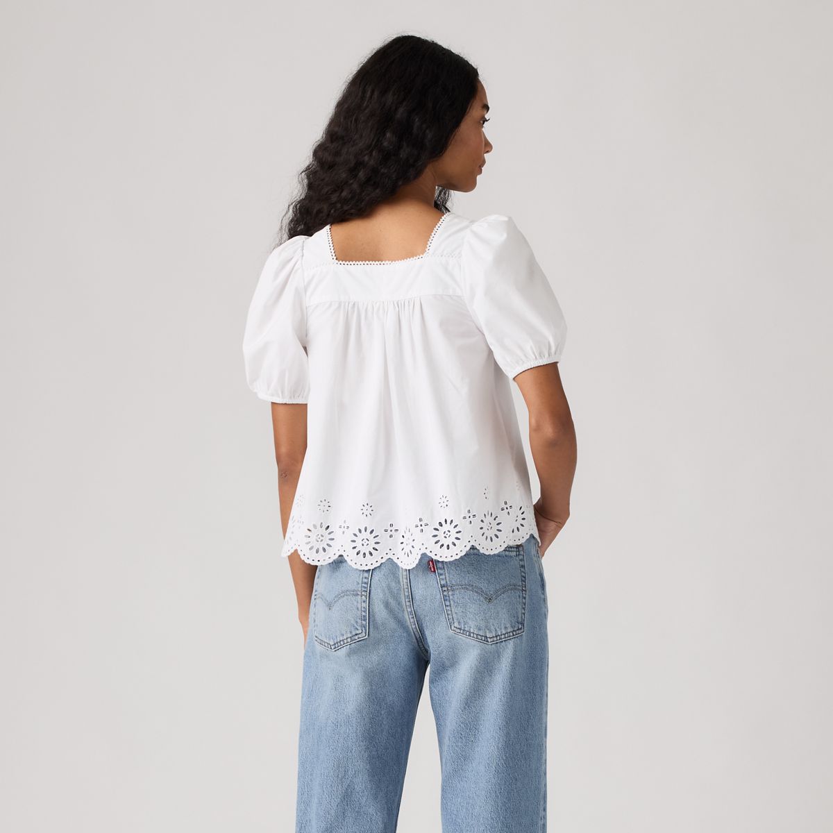 Darling Short Sleeve Cutwork Blouse — Bright White - White