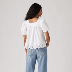 Darling Short Sleeve Cutwork Blouse — Bright White - White 4
