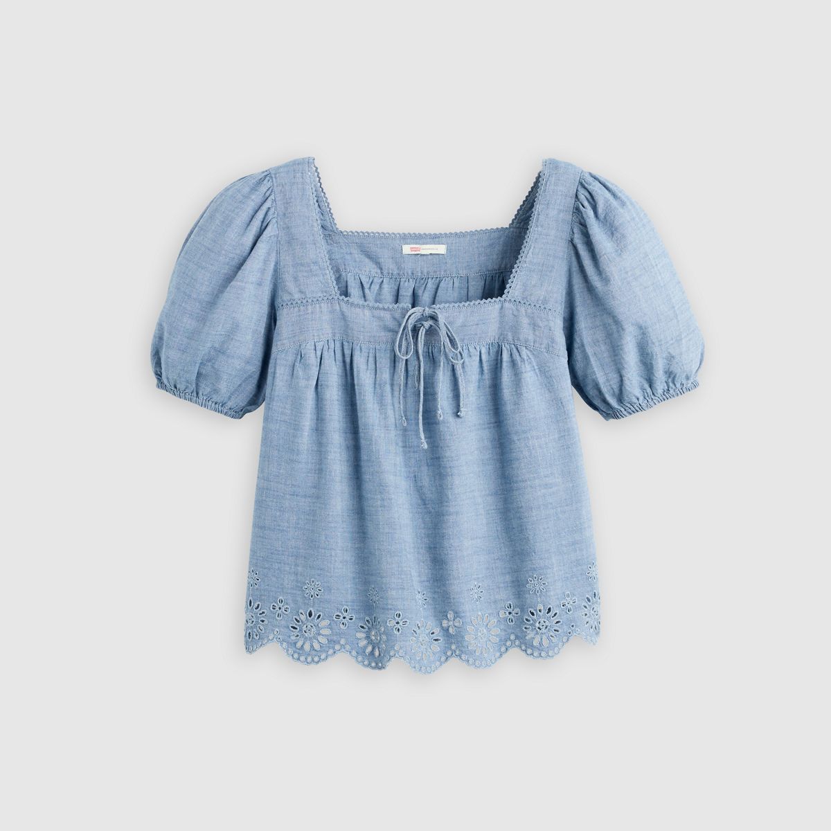 Darling Short-Sleeve Cutwork Blouse — Breezy Blues - Medium Wash