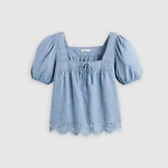 Darling Short-Sleeve Cutwork Blouse — Breezy Blues - Medium Wash 5
