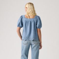 Darling Short-Sleeve Cutwork Blouse — Breezy Blues - Medium Wash 4
