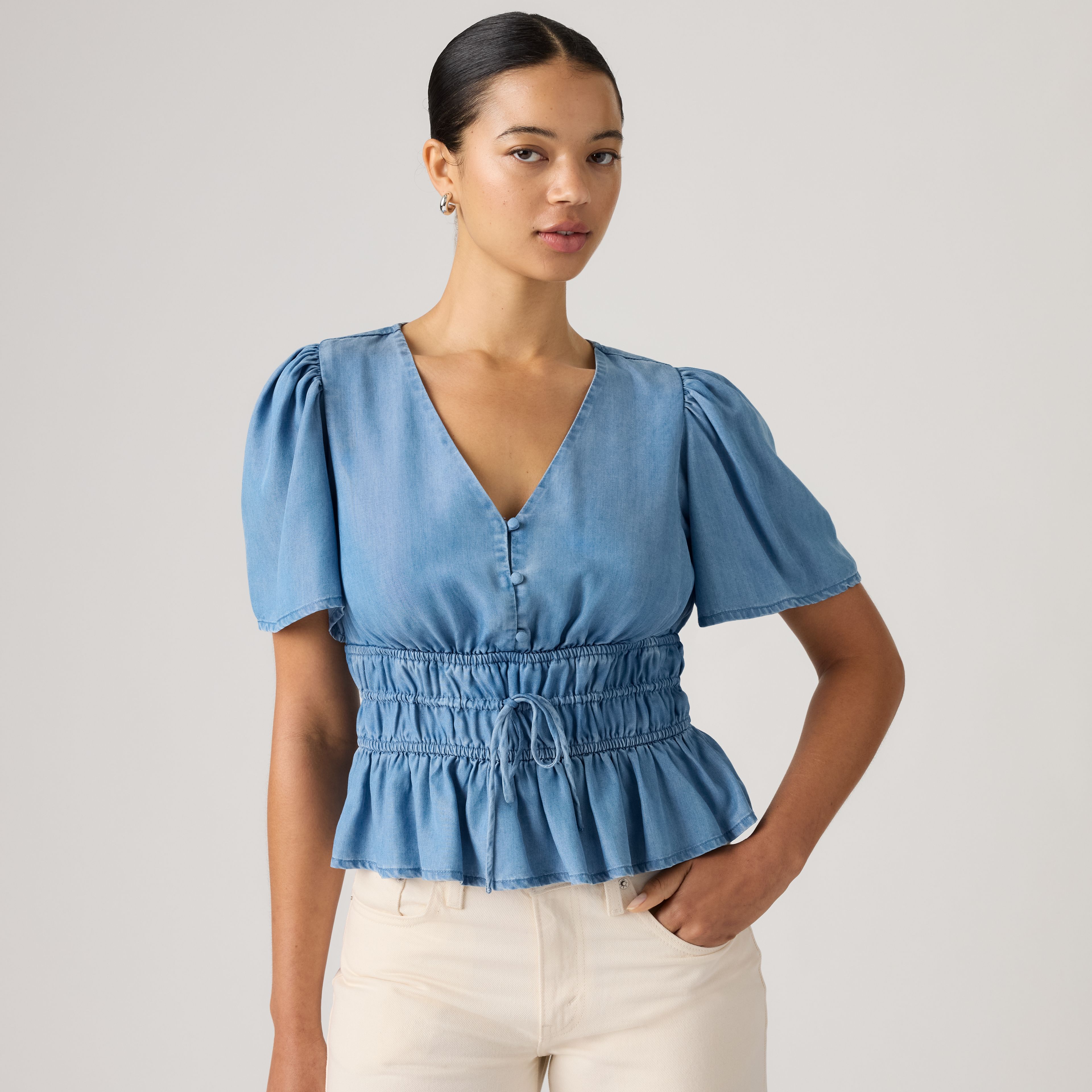 Rylan Short-Sleeve Crepe Blouse