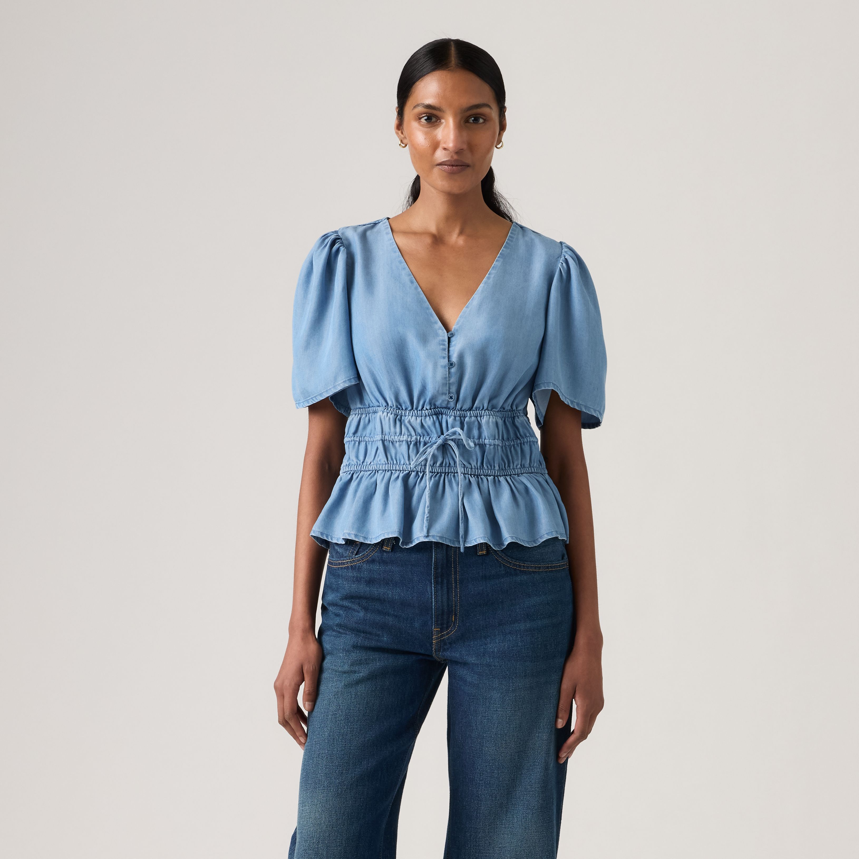 Rylan Short-Sleeve Crepe Blouse 8