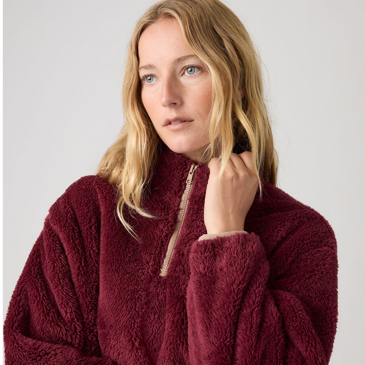 Gemma Sherpa Quarter-Zip Pullover — Tawny Port - Purple