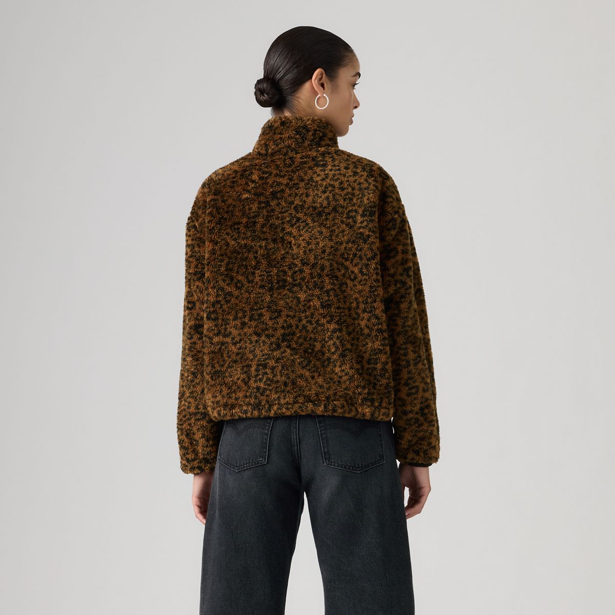 Gemma Sherpa Quarter-Zip Pullover — Anthracite Night Leopard - Brown
