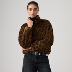 Gemma Sherpa Quarter-Zip Pullover — Anthracite Night Leopard - Brown 1