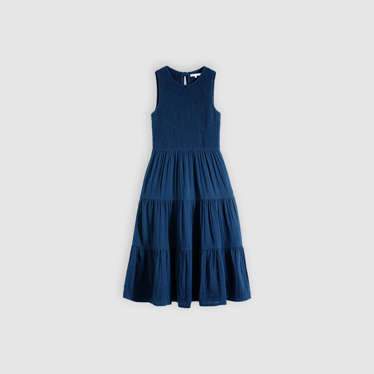 Cely Smocked Midi Dress — Chill Lagoon - Dark Wash