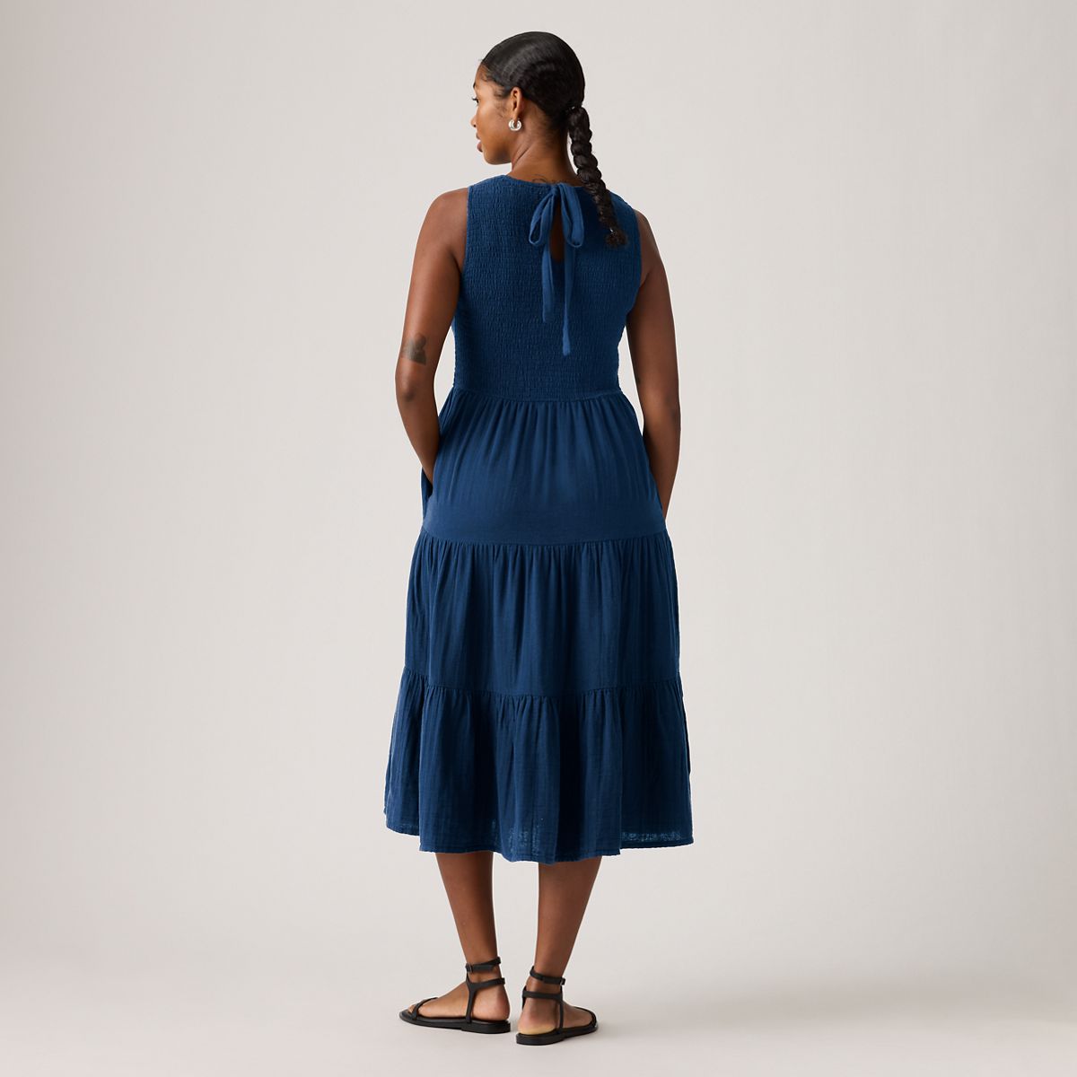 Cely Smocked Midi Dress — Chill Lagoon - Dark Wash