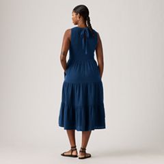 Cely Smocked Midi Dress — Chill Lagoon - Dark Wash 4
