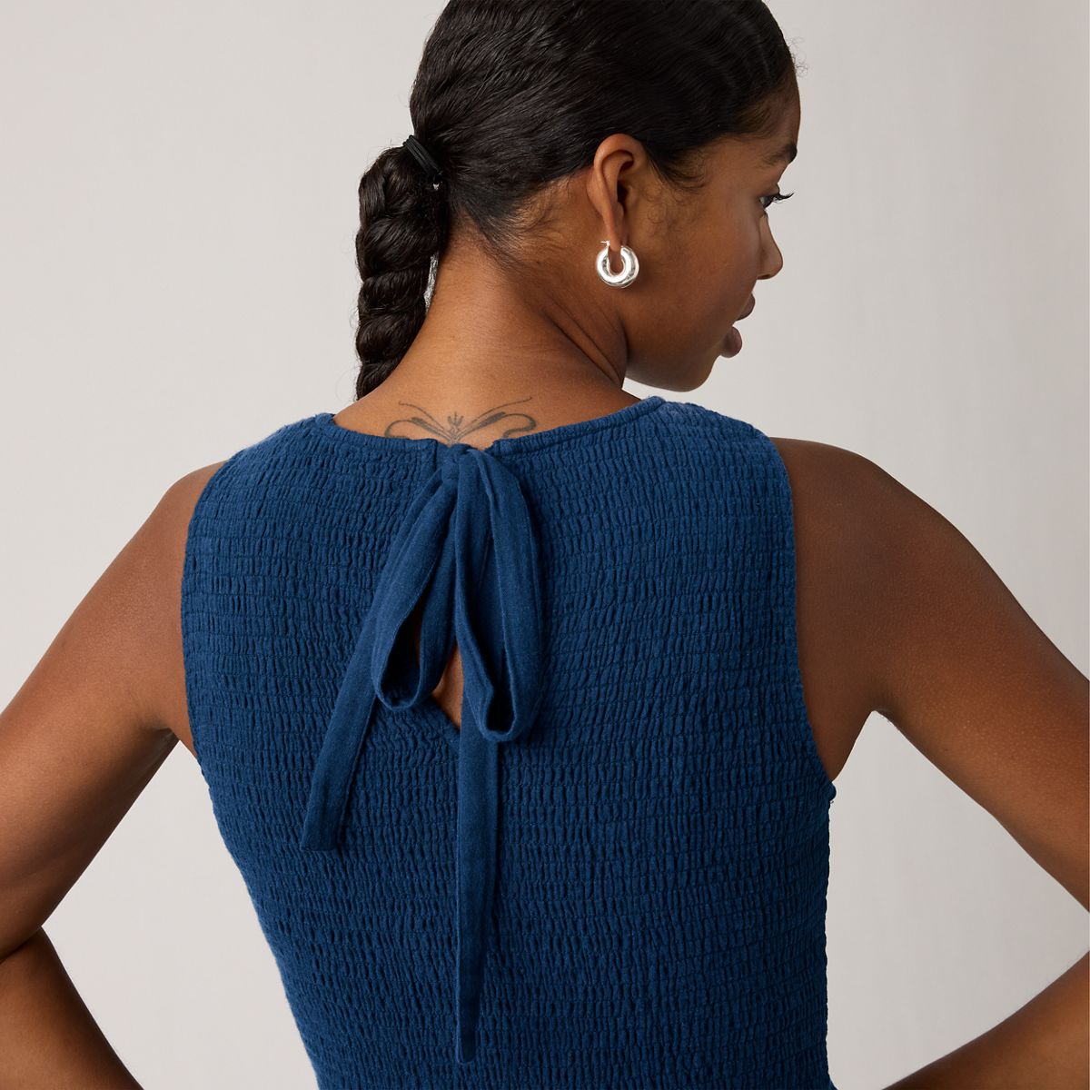 Cely Smocked Midi Dress — Chill Lagoon - Dark Wash