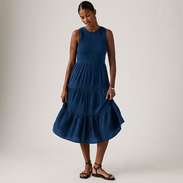 Cely Smocked Midi Dress — Chill Lagoon - Dark Wash
