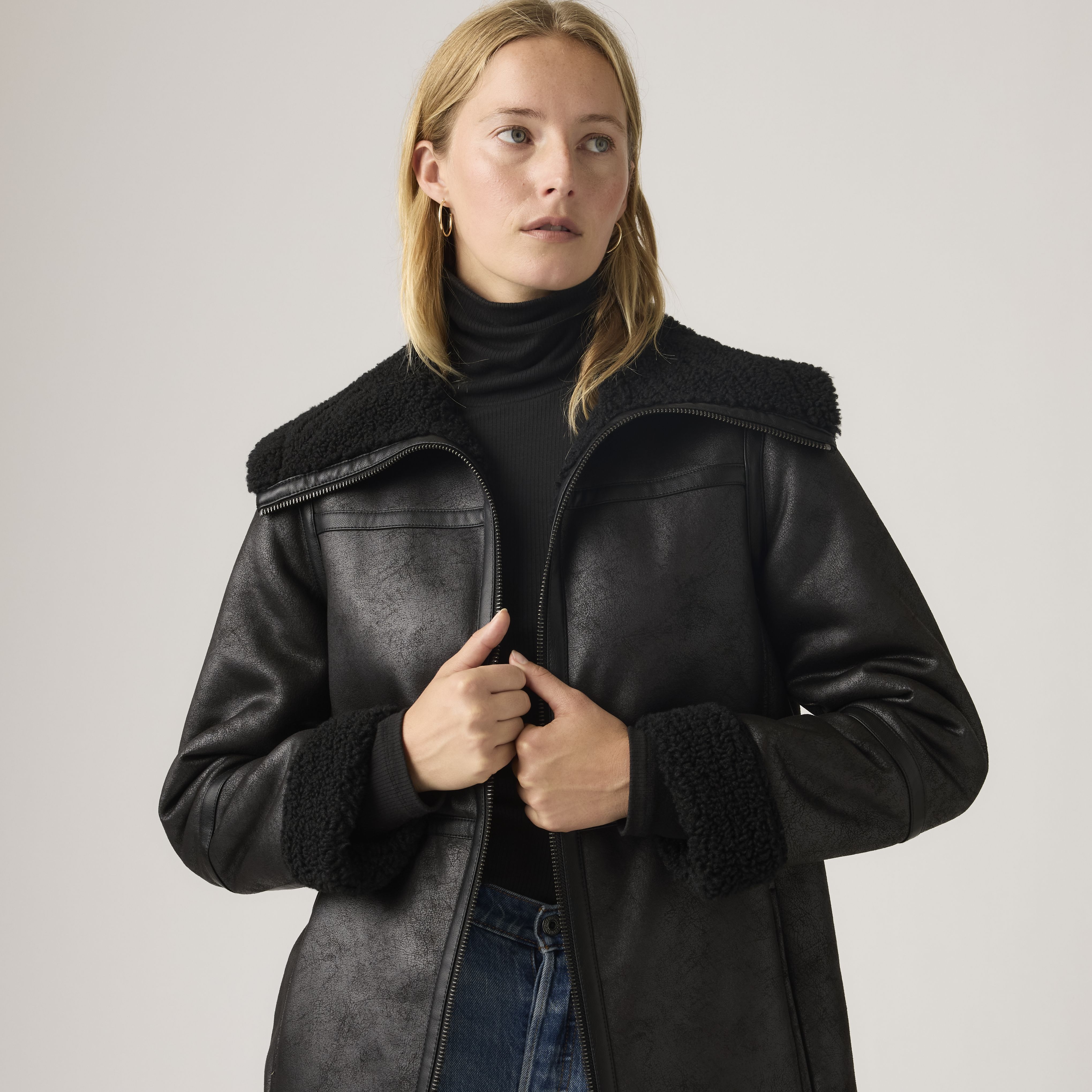 Faux Shearling Funnel Coat 2