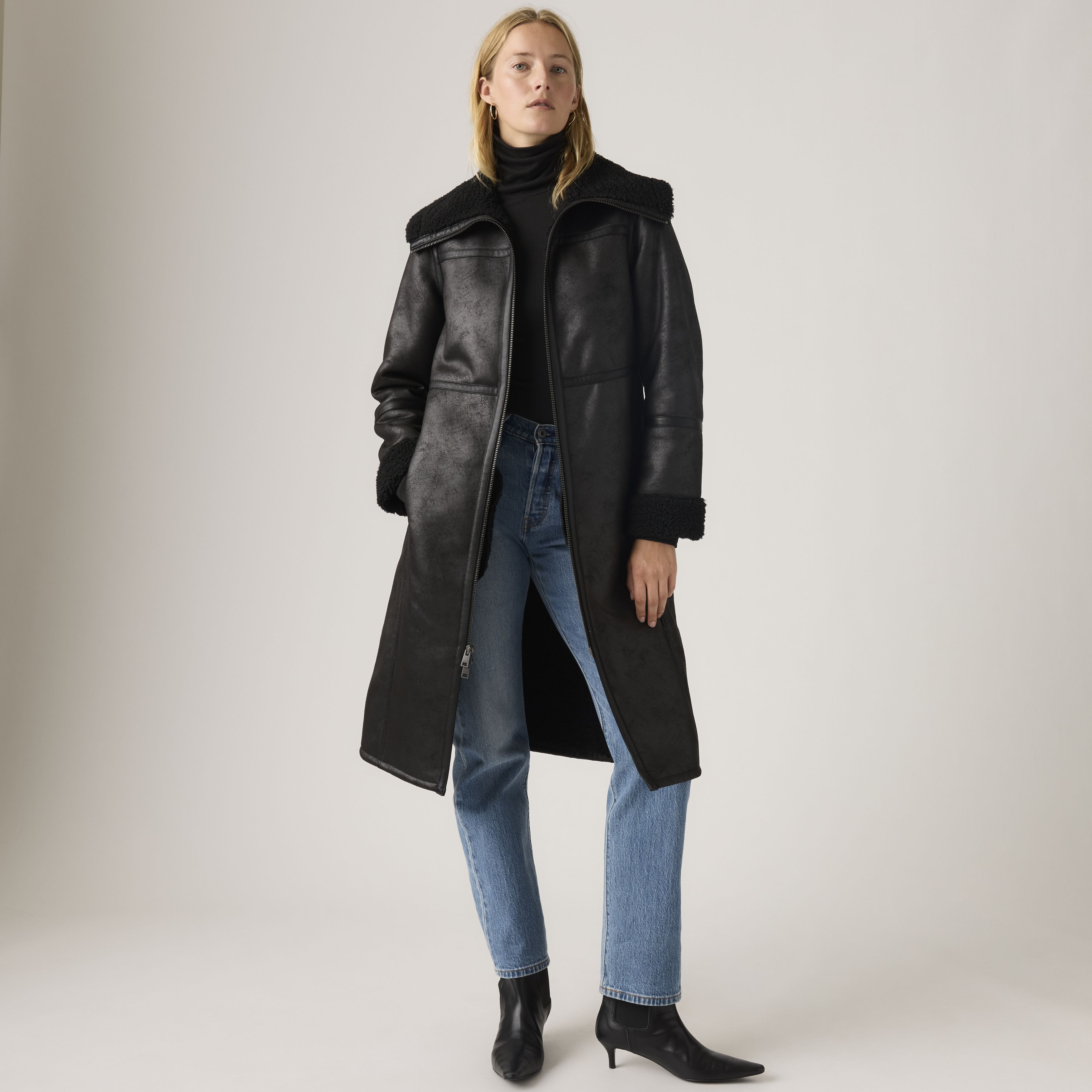 Faux Shearling Funnel Coat 1