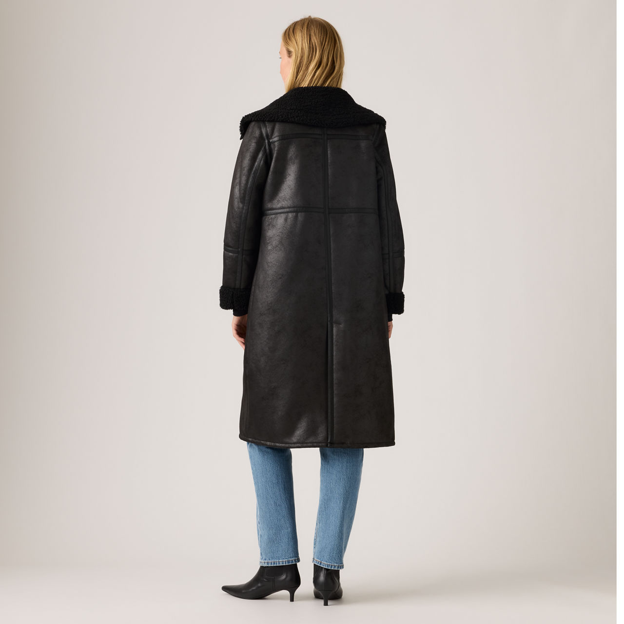 Faux Shearling Funnel Coat
