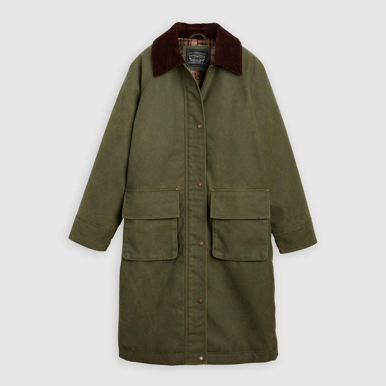 Levi's Extra Long Waxed Look Cotton Barn Coat In Green