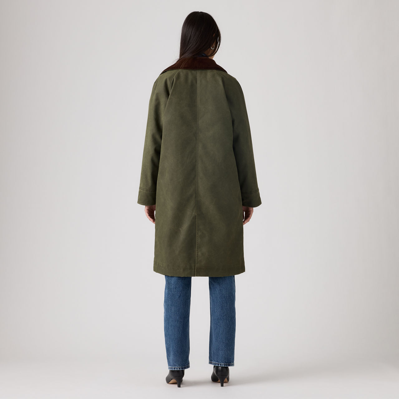 Levi's Extra Long Waxed Look Cotton Barn Coat In Green