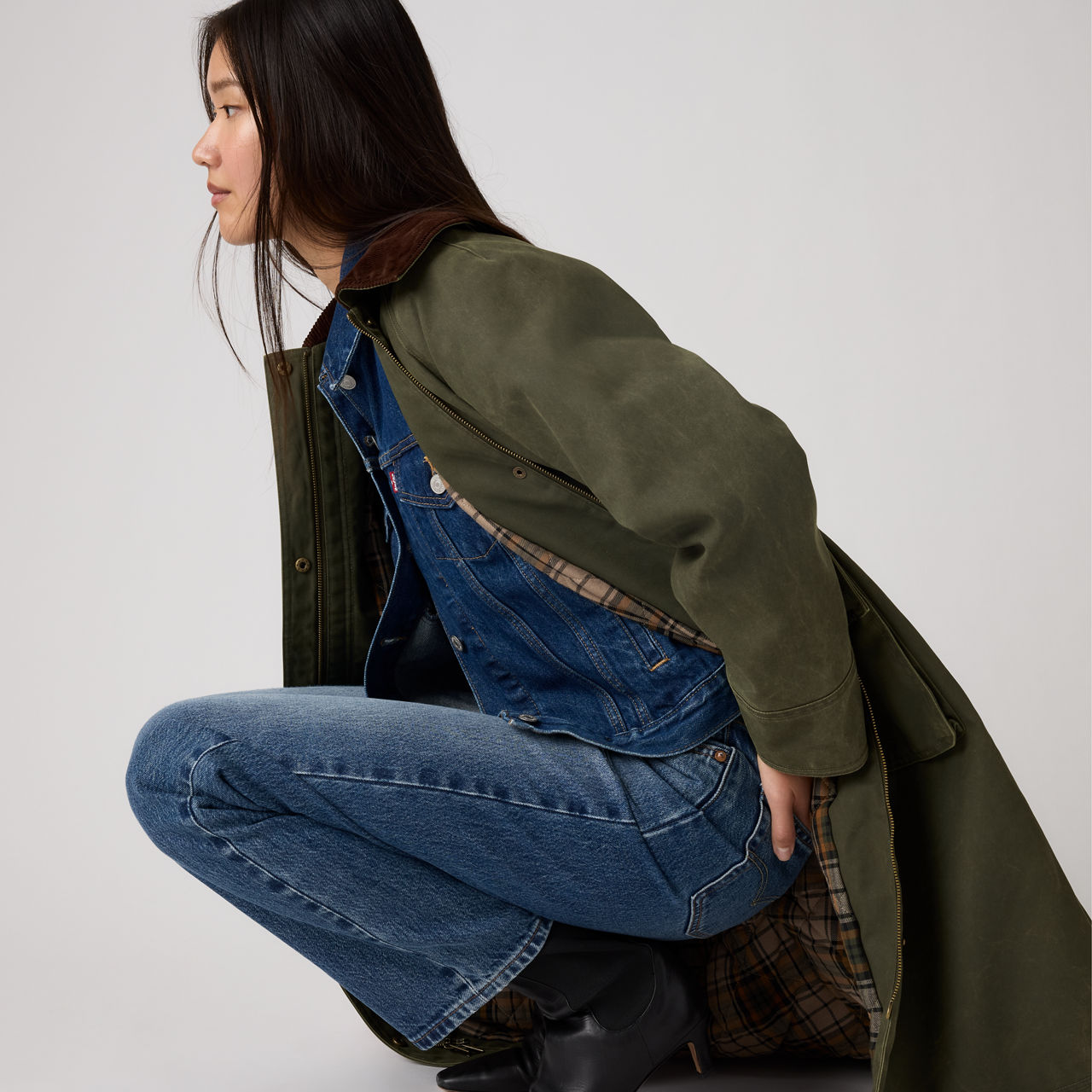 Levi's Extra Long Waxed Look Cotton Barn Coat In Green