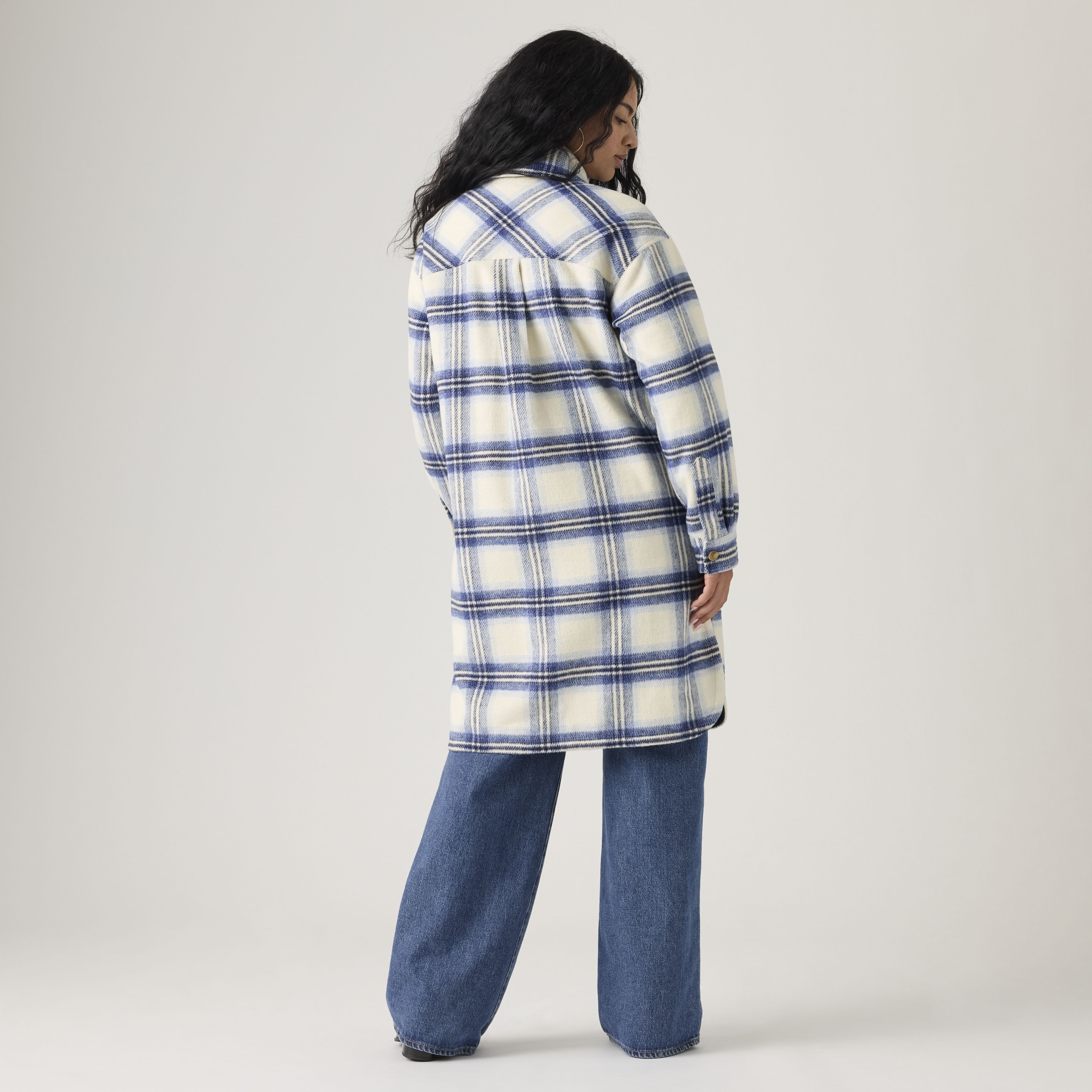 Long Plaid Shirt Jacket With Interior Quilted Lining 4