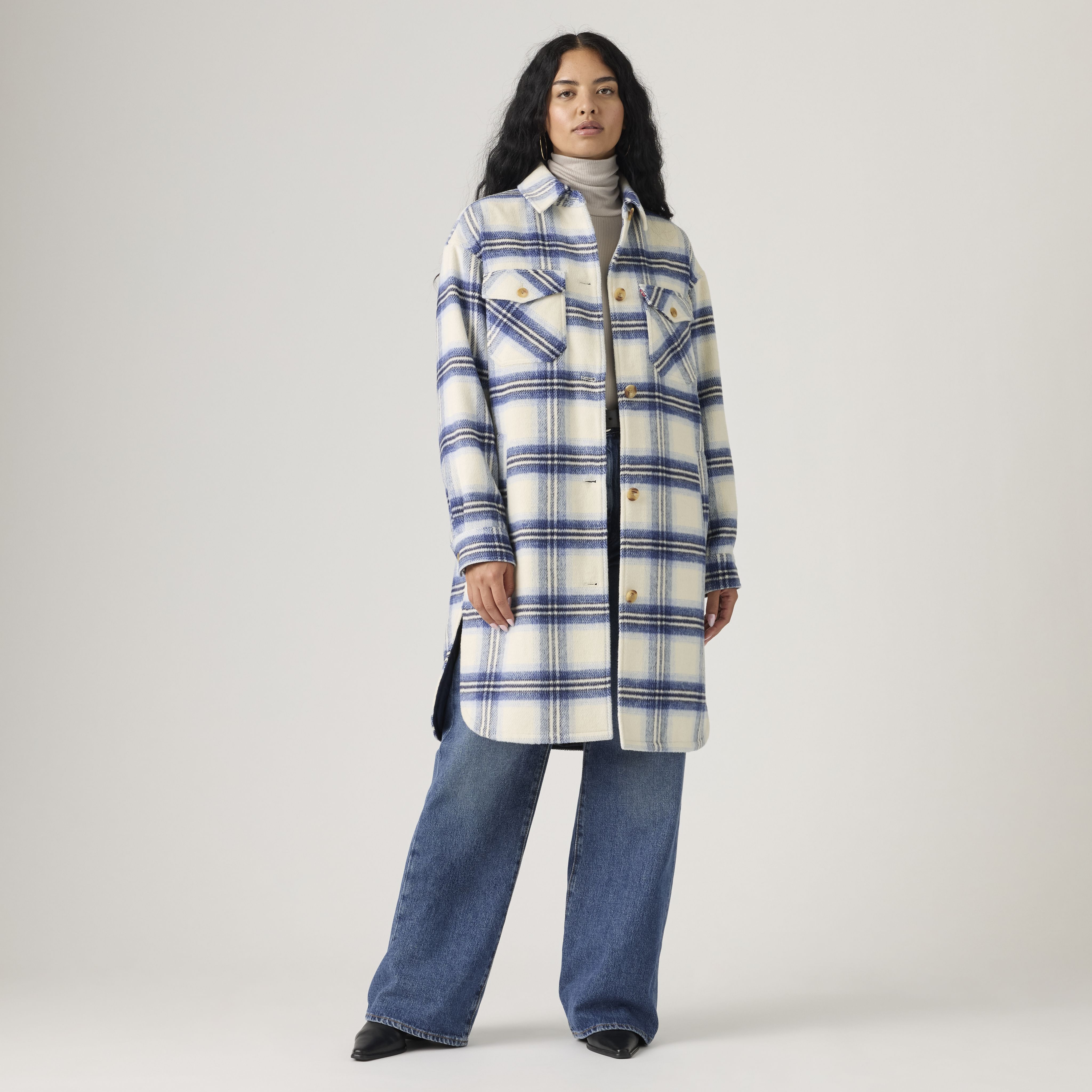 Long Plaid Shirt Jacket With Interior Quilted Lining 3