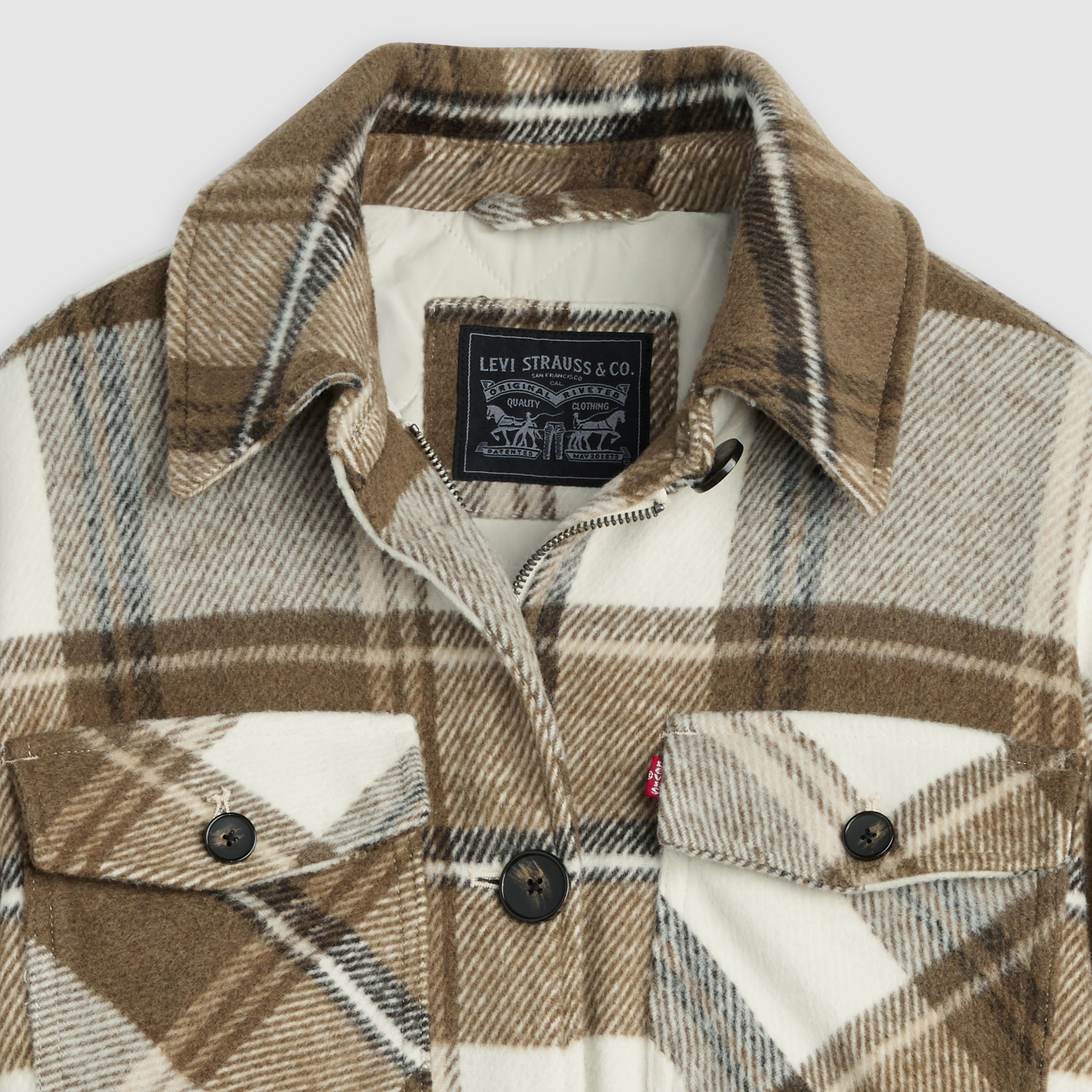 Long Plaid Shirt Jacket With Interior Quilted Lining 7