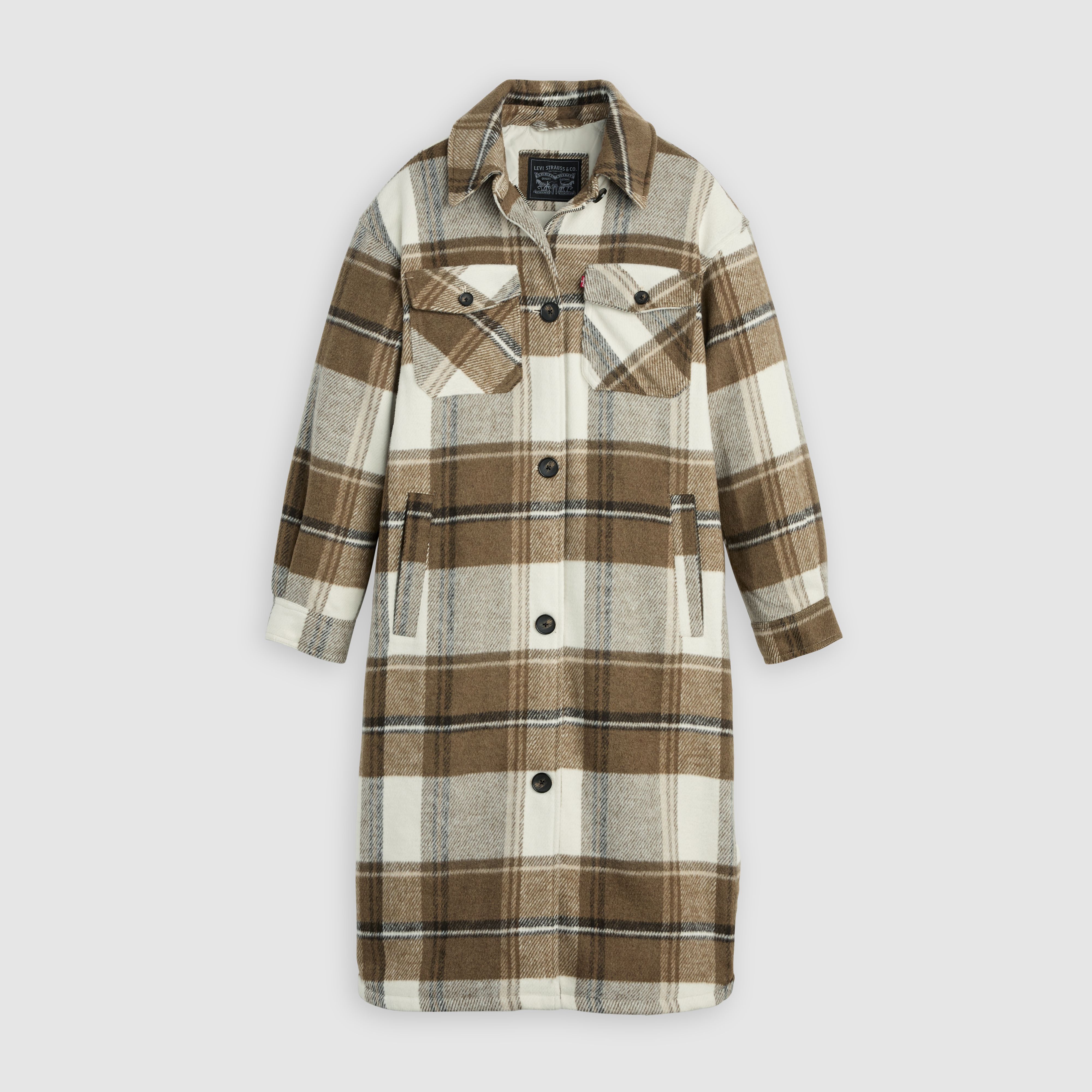 Long Plaid Shirt Jacket With Interior Quilted Lining 6