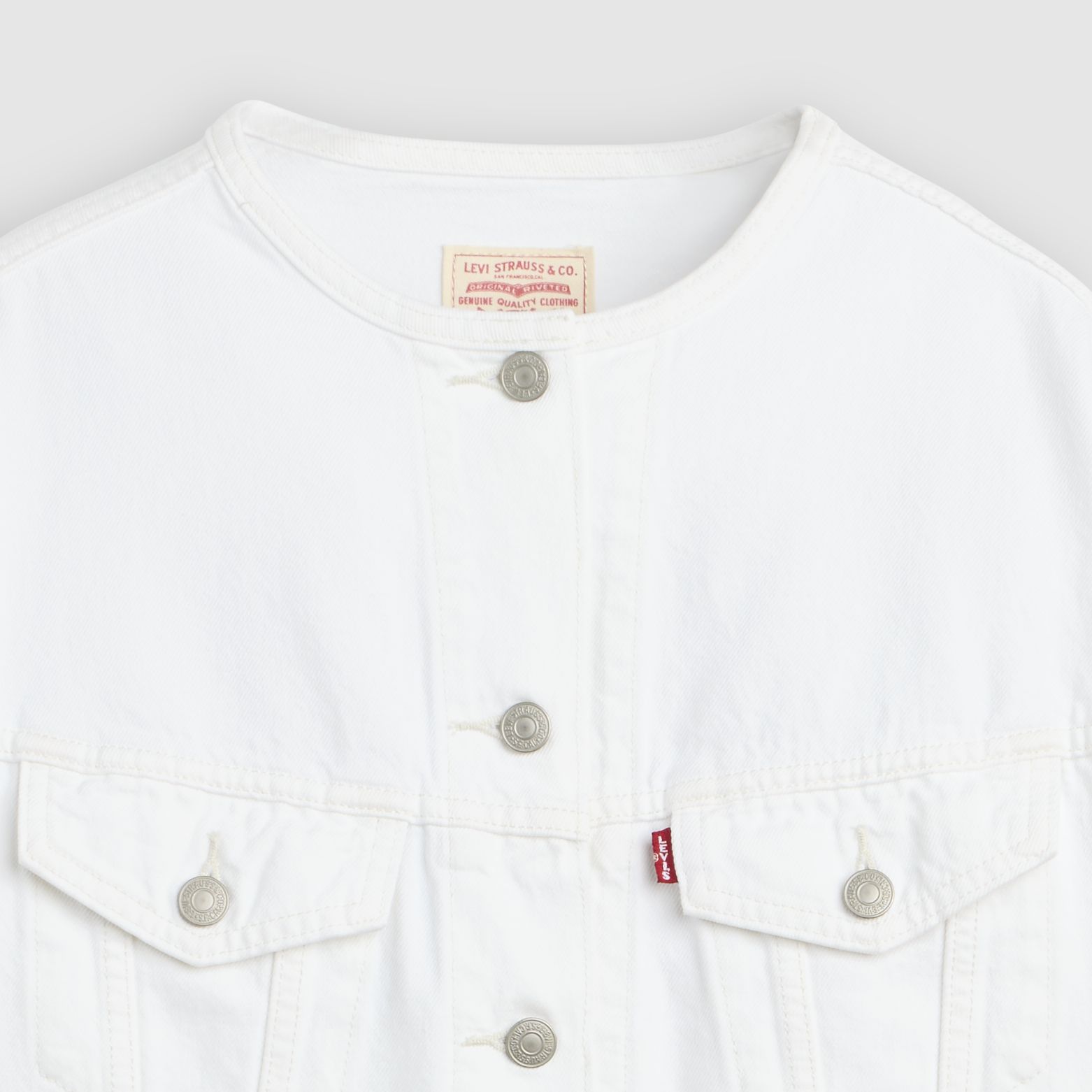 90s Shrunken Collarless Trucker Jacket 6
