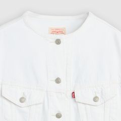 90s Shrunken Collarless Trucker Jacket — Tooth Fairy Trkr - White 7