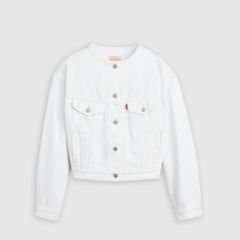 90s Shrunken Collarless Trucker Jacket — Tooth Fairy Trkr - White 6