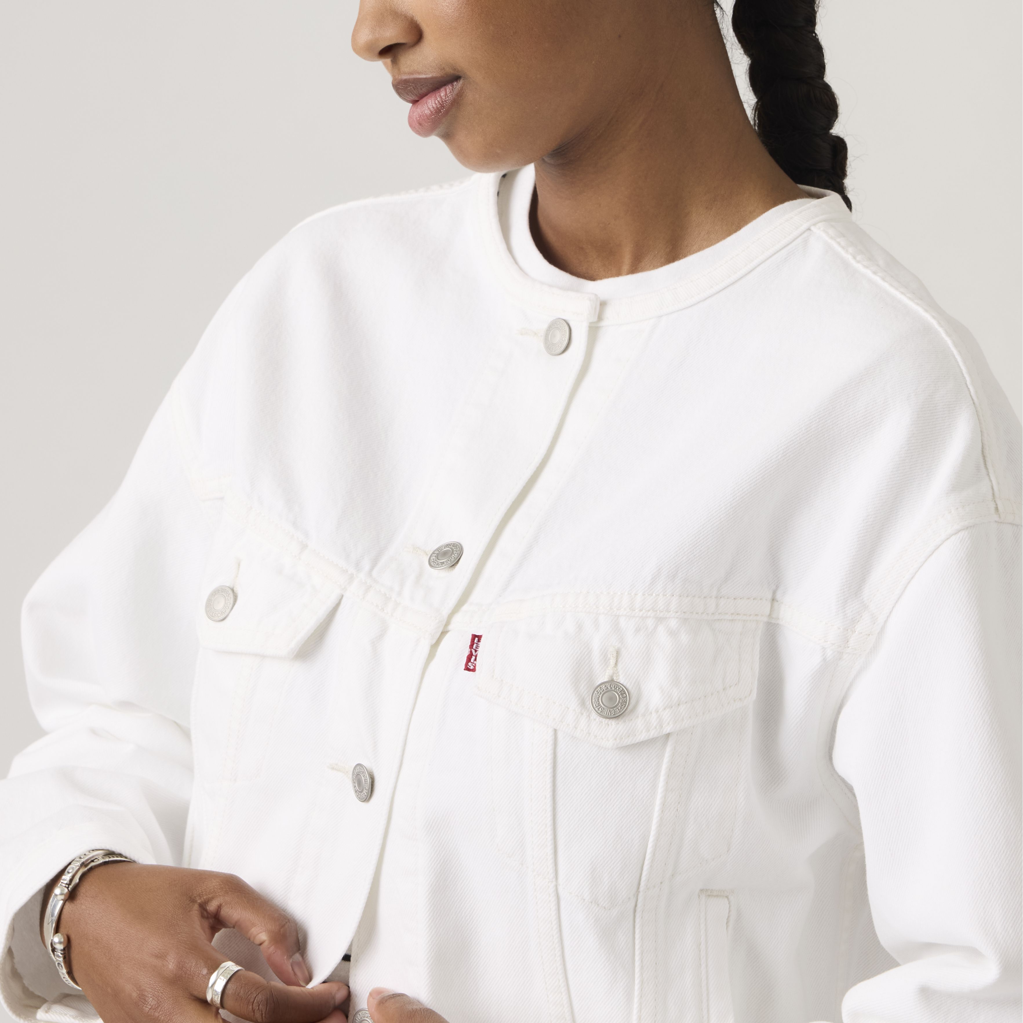 Collarless Shrunken '90s Trucker Jacket 2