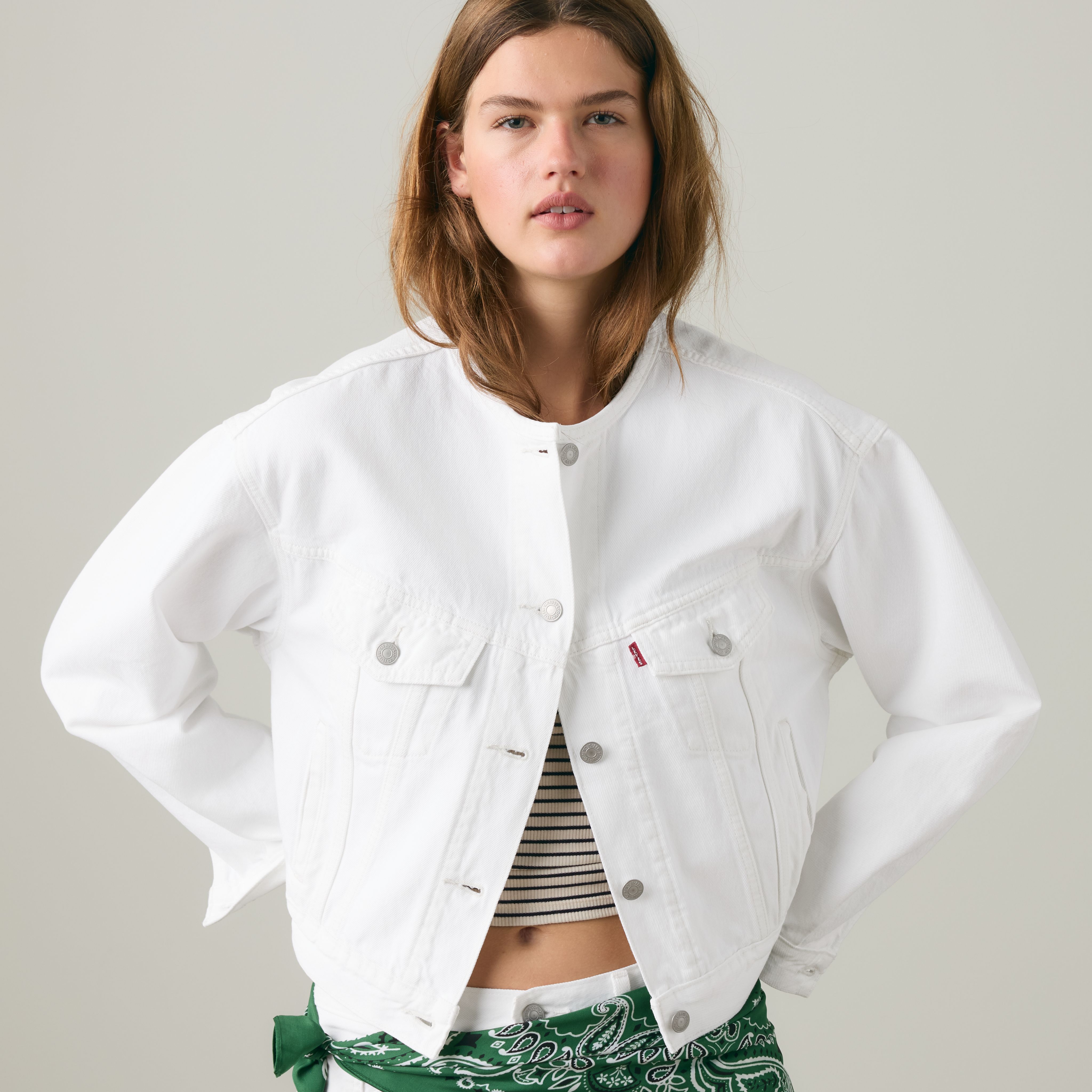 90s Shrunken Collarless Trucker Jacket 2