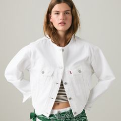 90s Shrunken Collarless Trucker Jacket — Tooth Fairy Trkr - White 2