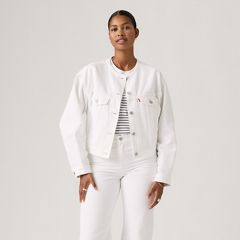90s Shrunken Collarless Trucker Jacket — Tooth Fairy Trkr - White 4
