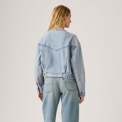 90s Shrunken Collarless Trucker Jacket — Rural View - Medium Wash 4