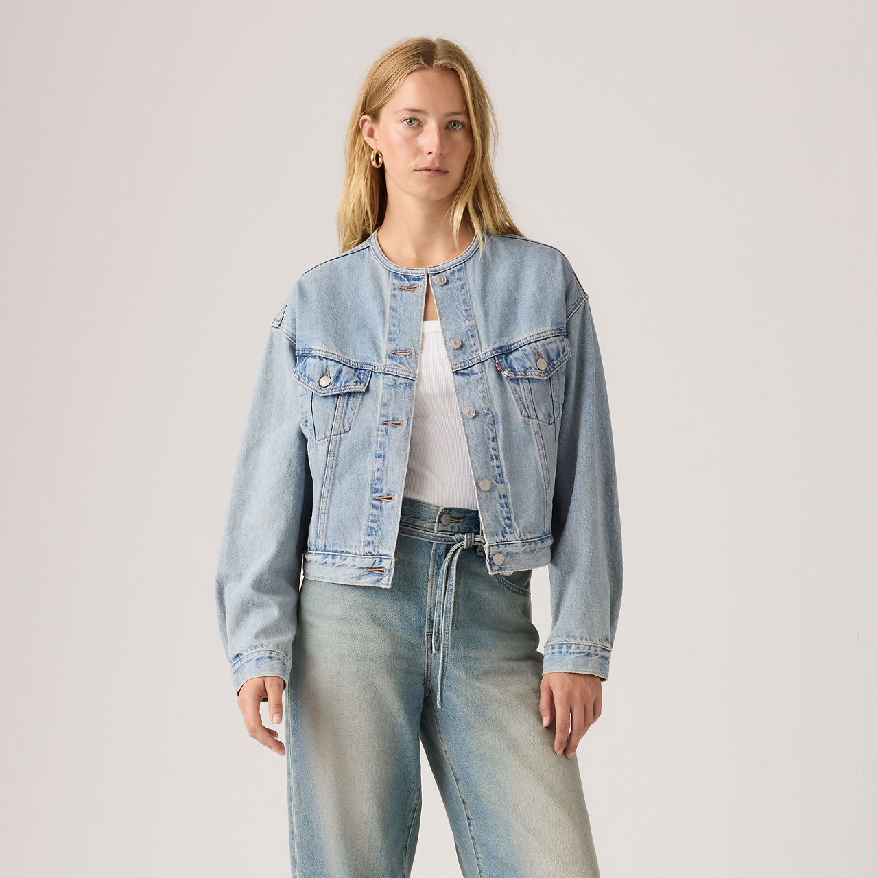 Collarless Shrunken '90s Trucker Jacket 14