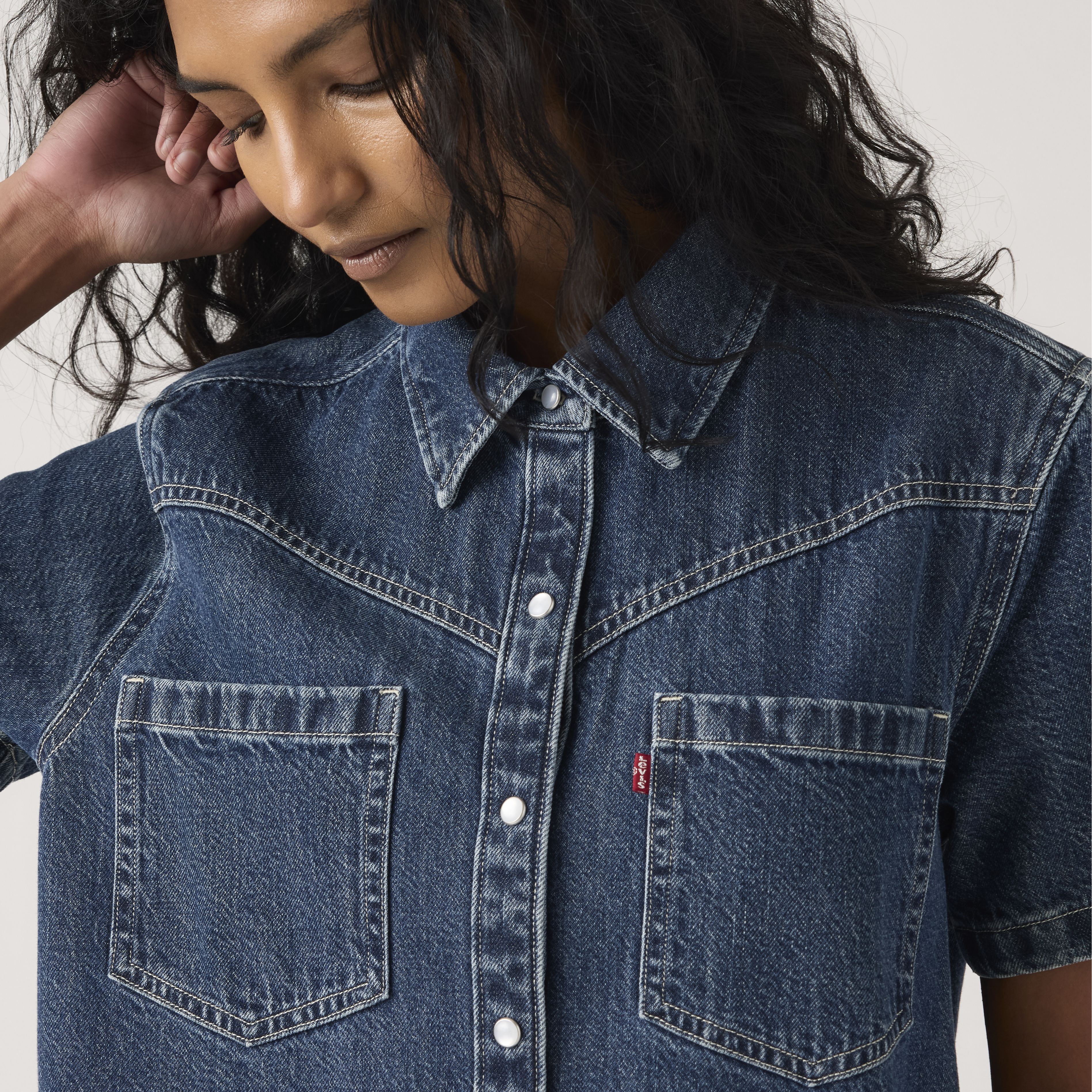 Louisa Short-Sleeve Denim Dress