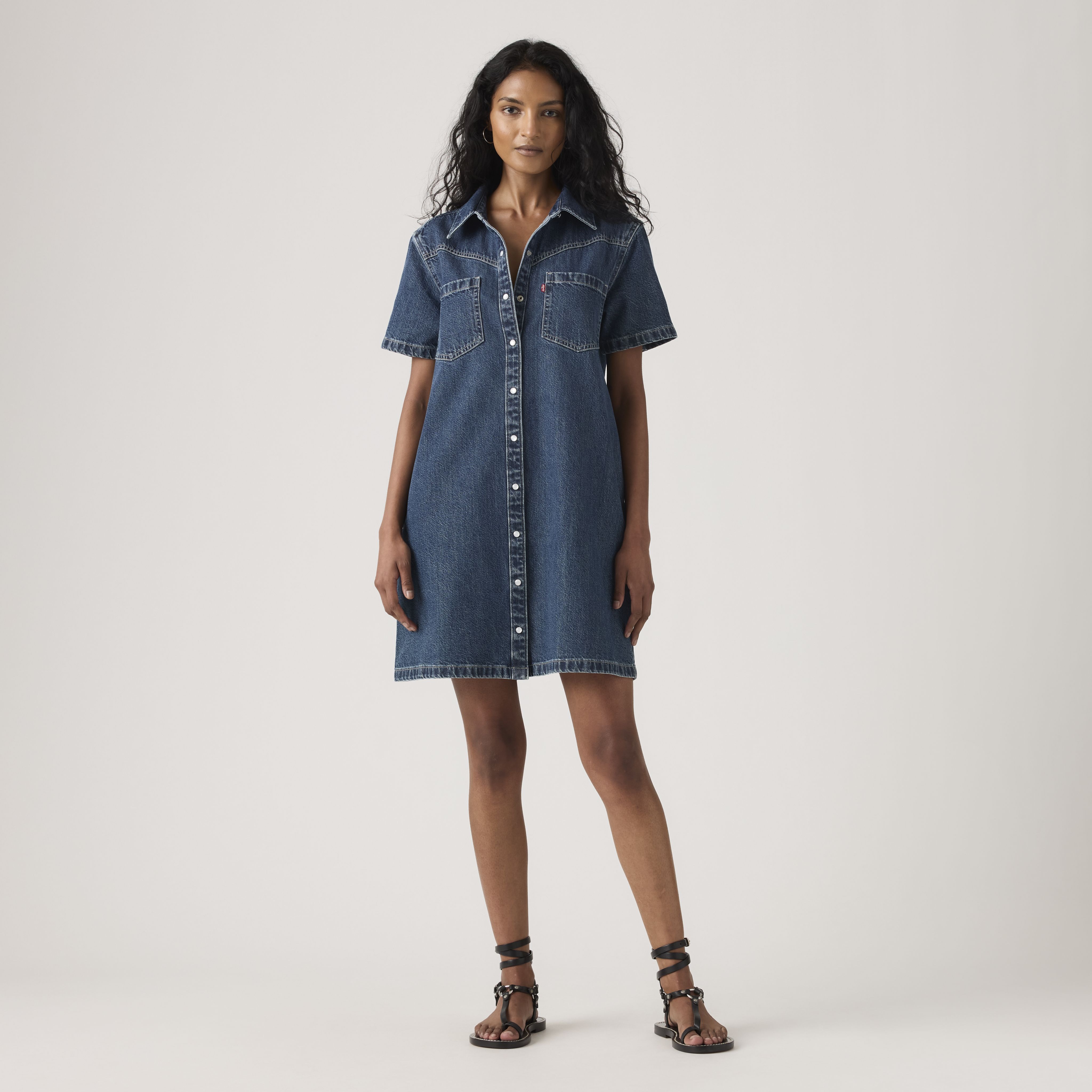 Louisa Short-Sleeve Denim Dress 12