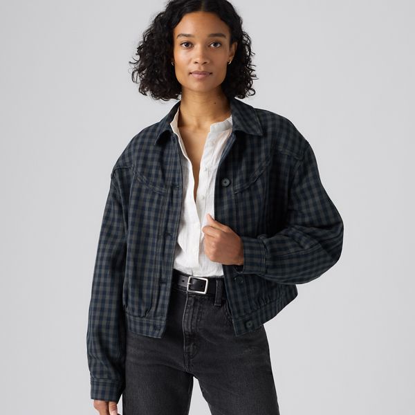 Dani Western Harrington Jacket — Phoebe Check Magnet - Blue