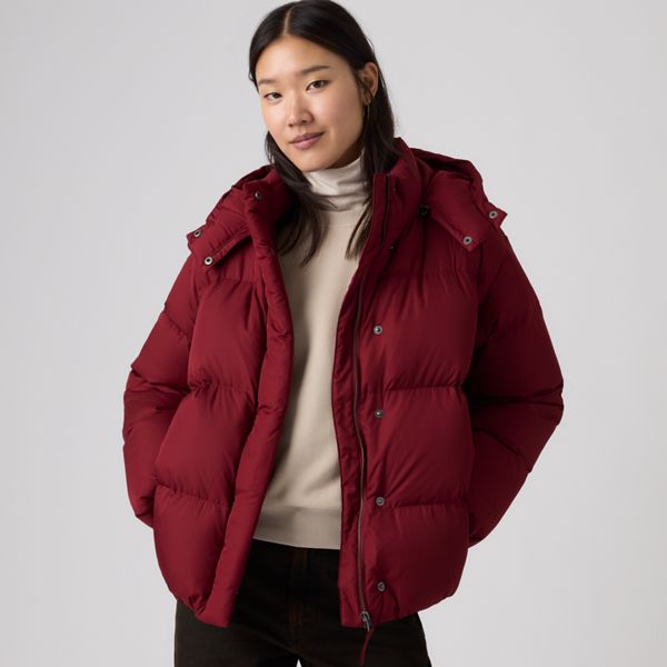 Tate Bubble Puffer Jacket — Warm Cabernet - Red