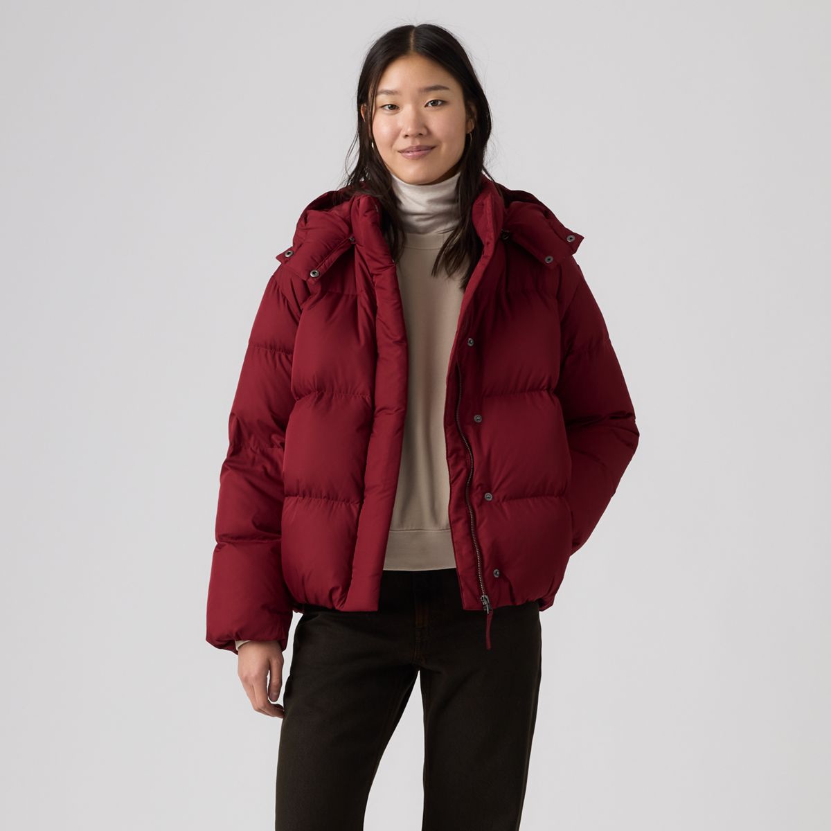 Tate Bubble Puffer Jacket — Warm Cabernet - Red