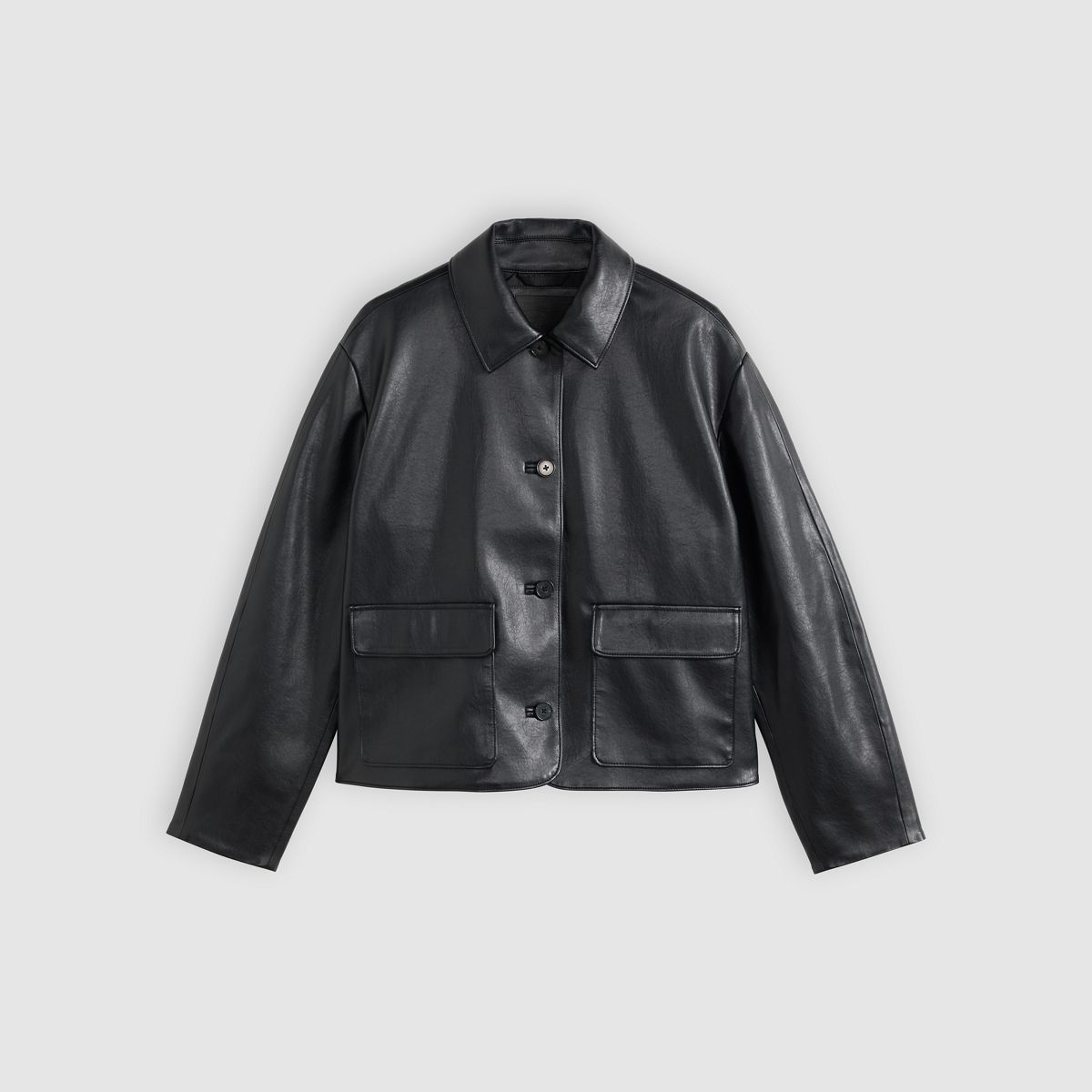 Mia Cropped Coat — Anthracite Night - Black