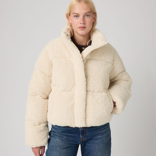 Brynn Cropped Puffer Jacket — White Swan - White