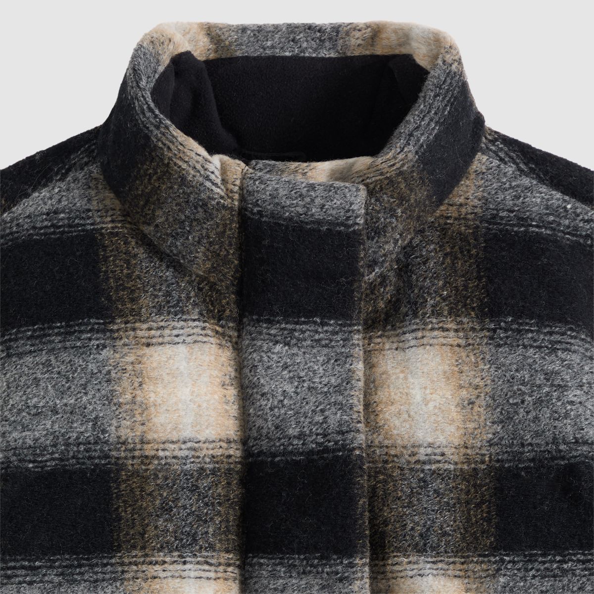 Brynn Cropped Puffer Jacket — Tessa Shadow Plaid Anthracite Night - Brown