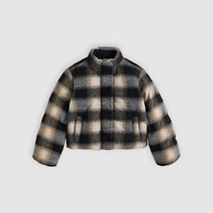 Brynn Cropped Puffer Jacket — Tessa Shadow Plaid Anthracite Night - Brown 5