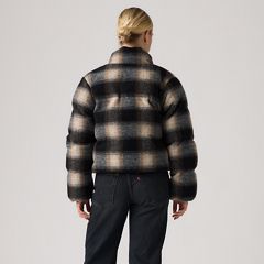 Brynn Cropped Puffer Jacket — Tessa Shadow Plaid Anthracite Night - Brown 4