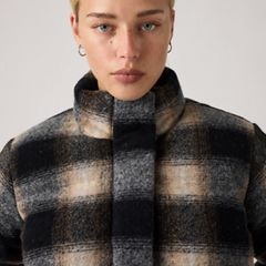 Brynn Cropped Puffer Jacket — Tessa Shadow Plaid Anthracite Night - Brown 2